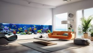 Een betoverend aquarium met kleurrijke vissen in een rustige woonkamer.