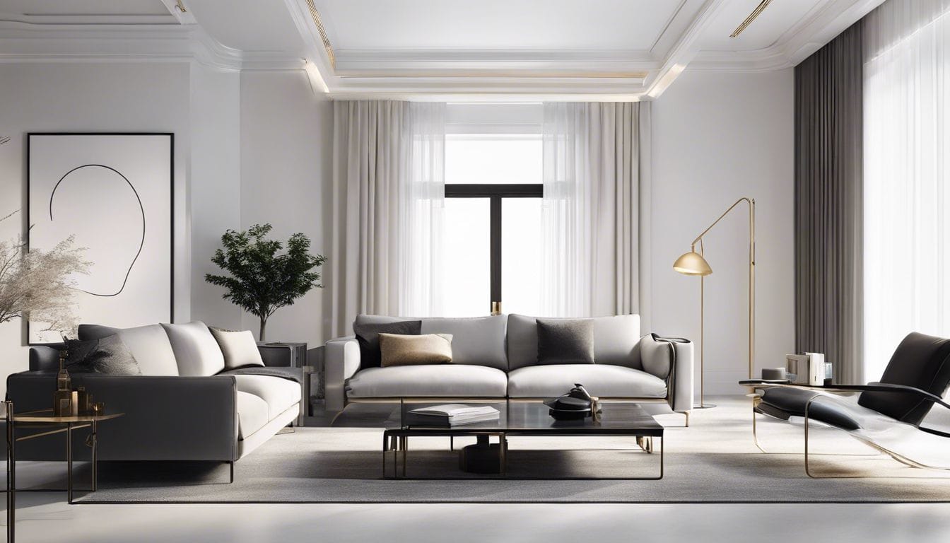 Stijlvolle moderne woonkamer met strakke designmeubels en minimalistische decoratie.