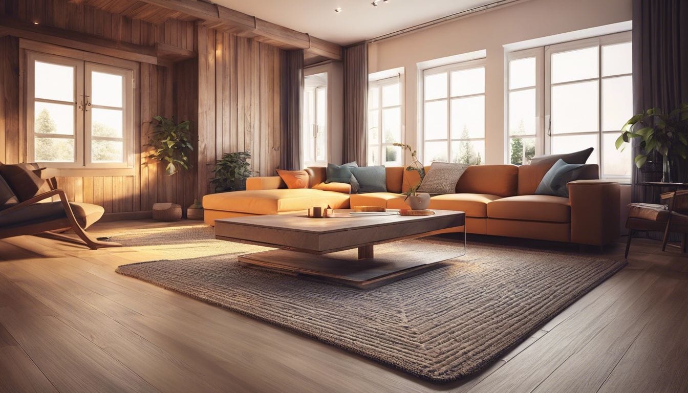 Een moderne elektrische vloerverwarmingssysteem in een gezellige woonkamer.