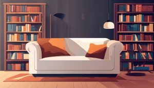 Een comfortabele leeshoek met een gezellige fauteuil en boekenkasten.