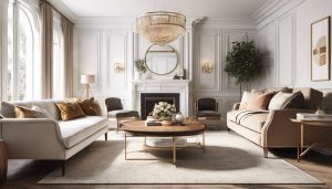 Een prachtig ingerichte woonkamer met stijlvolle meubels en decoratie.