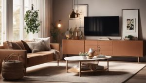 Een stijlvolle Ikea kast in een gezellige woonkamer met comfortabele zitplaatsen en decoratieve accenten.