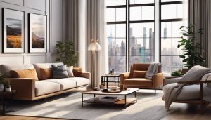 Een comfortabele woonkamer met slimme meubelindeling en gezellige sfeer.