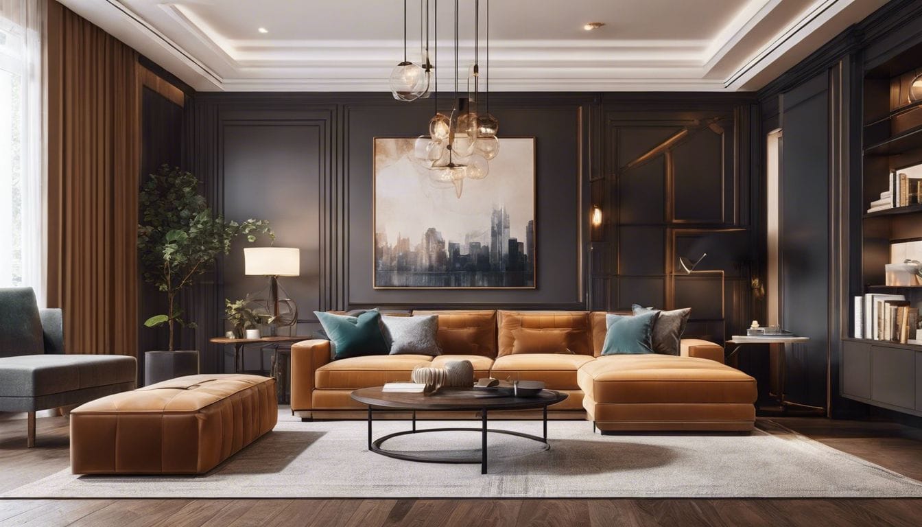 Een gezellige woonkamer met stijlvolle wandpanelen en comfortabele meubels.