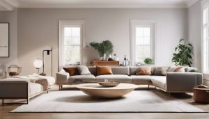 Een rustige woonkamer met comfortabel meubilair en een trendy luchtbevochtiger.