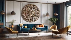Een geometrisch patroon aan de muur in een modern interieur.