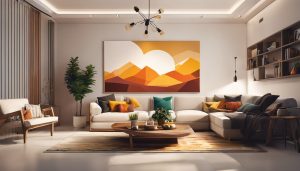 Een comfortabele woonkamer met moderne meubels en levendige kleuren.