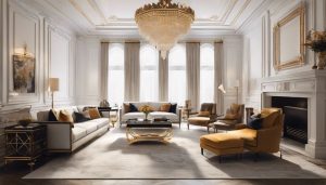 Mooi ingerichte woonkamer met elegant meubilair en verfijnde details.