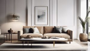 Een op maat gemaakte wandkast in een moderne woonkamer met strak ontwerp en minimalistische esthetiek.