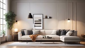 Een comfortabele woonkamer met een gezellige sfeer en elegant meubilair.