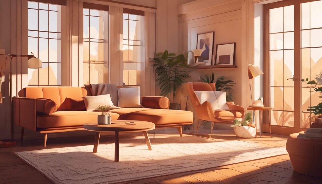 Een gezellige woonkamer met comfortabele meubels en warme kleuren.