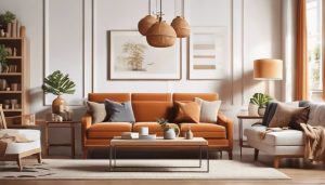 Een comfortabele woonkamer met warme kleuren en gezellige meubels.