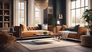 Een comfortabele woonkamer met stijlvolle meubels en gezellige zitplekken.